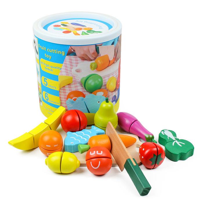 13 Pcs Dapur Mainan Set Pemotong Buah Sayuran Safety Kayu Makanan