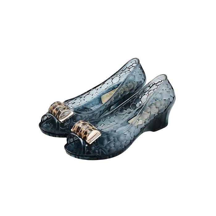 OKAIDO OFFICIAL Sandal Wedges Heels Hak Pendek Selop Wanita Cewek Karet Jelly Transparan Model Pita