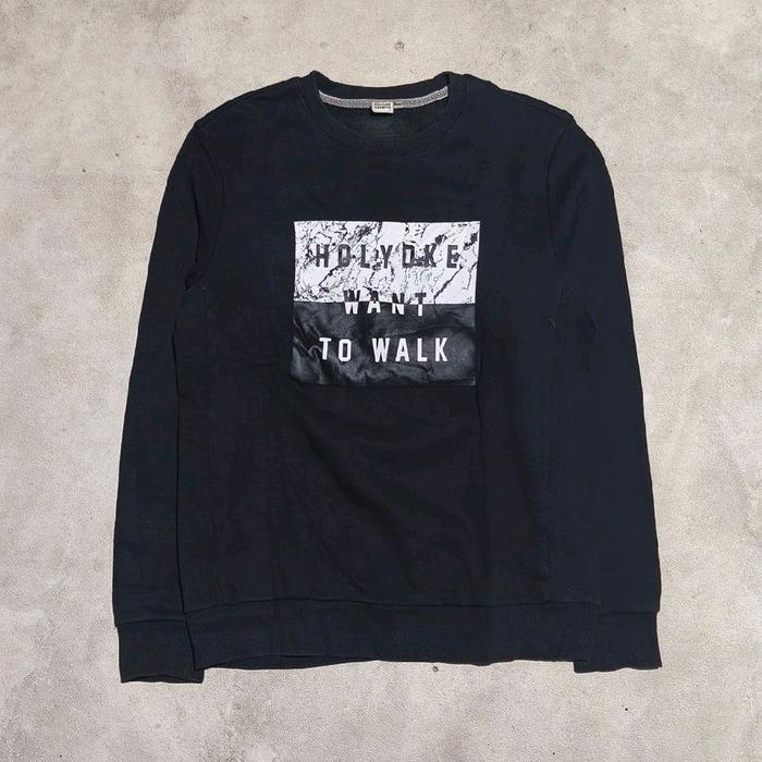 Sweater crewneck pria polham hitam bekas