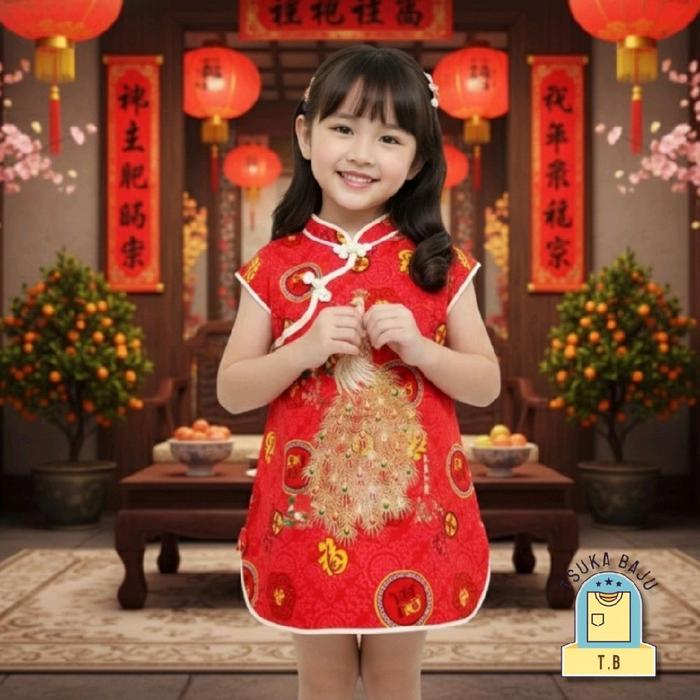 BAJU CINA Dress Terusan Anak Perempuan CHEONGSAM IMLEK T 128 Usia Bayi - 9 tahun