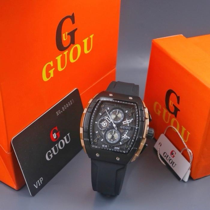ORI Jam Tangan Pria / Cowok Guou Chronograph Aktif ( 5.0cm ) Strap Tali Rubber Watches