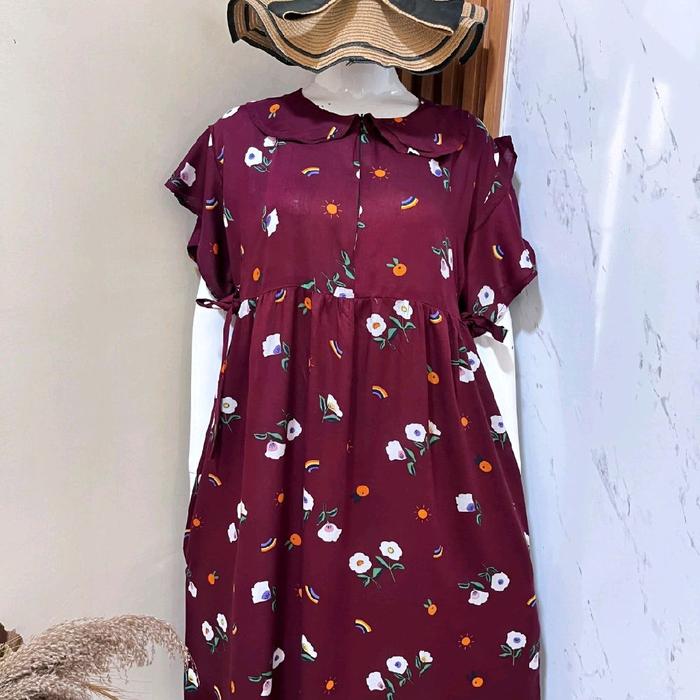 daster merah bunga sale Rayon
