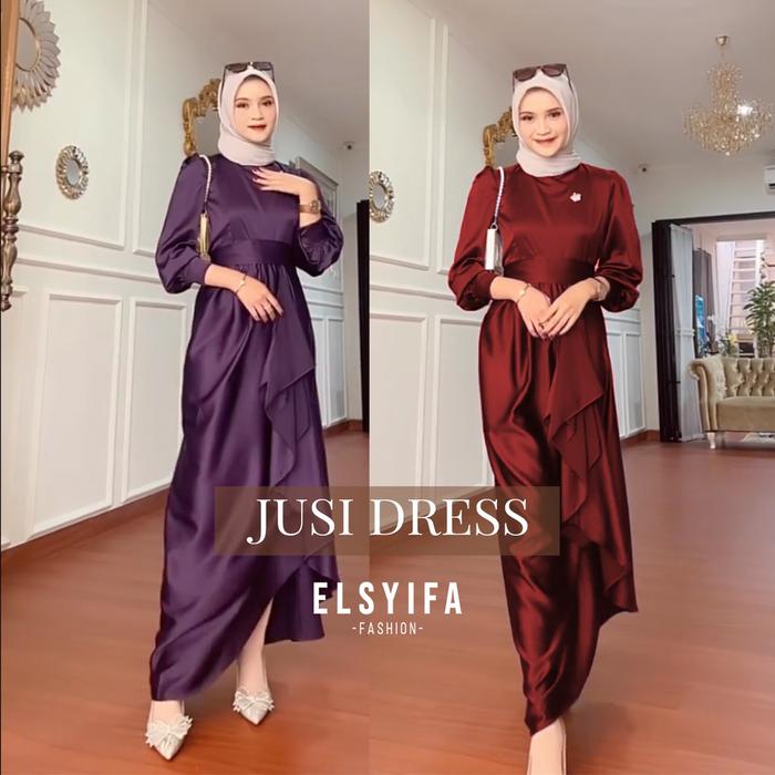 Jusi Dress Satin Silk Bridesmaid Mewah Gamis Polos Outfit Kondangan Tunangan Wisuda Prewedding Lebar