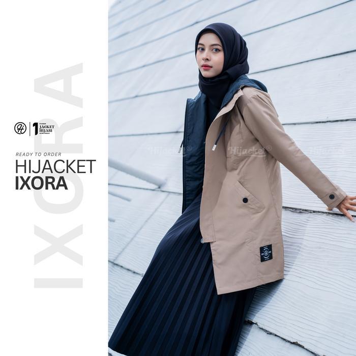 Hijacket Ixora Cream - Jaket Hijabers Wanita Ala Korea - Bahan Parasut Jaket Cewek Aesthetic - Jaket