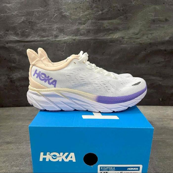 Sepatu Hoka Clifton 8 Wide White Purple