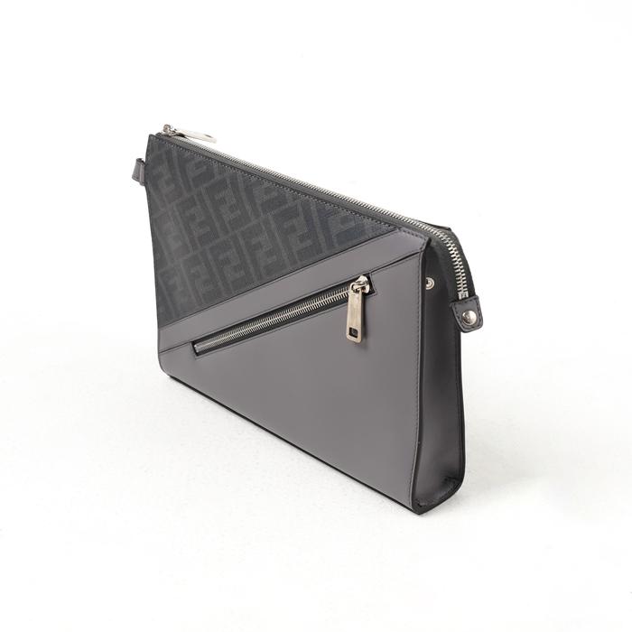 Dompet FENDI FF DIAGONAL HALF BLACK GREY CLUTCH WITH HANDLE 100% ORIGINAL