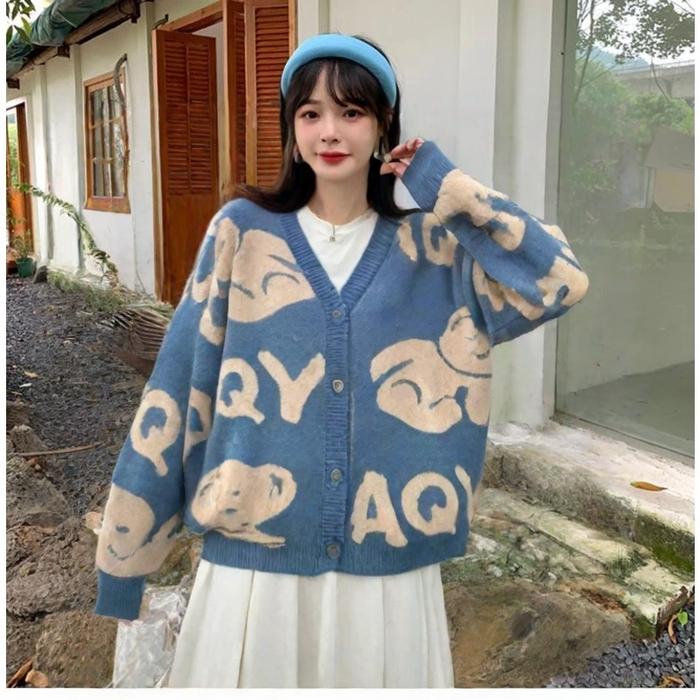 Sweater Rajut Wanita Oversize Motif Sapi