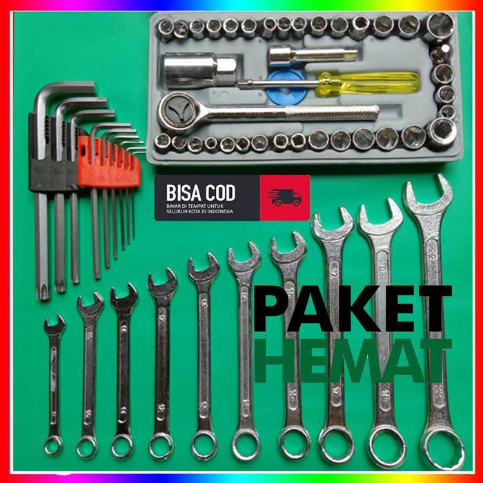 PROMO ( BISA COD ) PAKET Kunci 1set lengkap Kunci sok set lengkap Kunci bengkel motor komplit Kunci