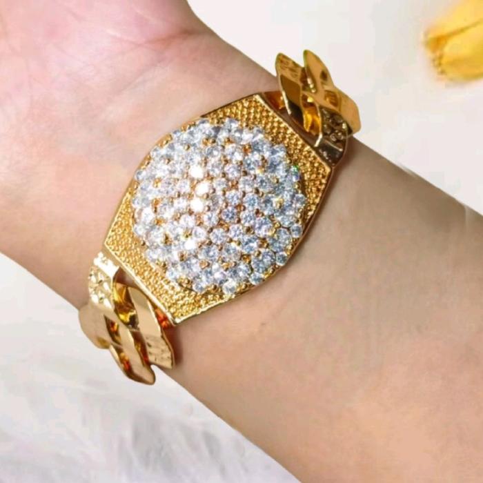 [Beli 1 Bonus1 Random] Gelang Rantai wanita Dewasa Look Permata Lapis Emas 22k -Anti Karat Model Ang