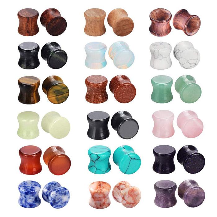 2PCS Wood Stone Ear Plugs Gauges Earrings Women Men Ear Plug Flesh Tunnel Piercing Expander Ear Stre