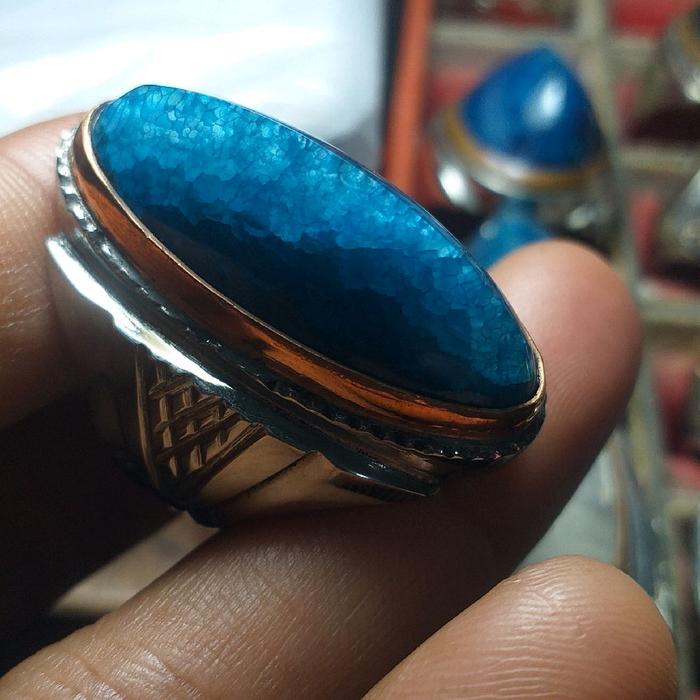 Cincin Pandan Biru Langit Sisik Naga - Desain Eksklusif dengan Batu Biru Langit yang Menawan