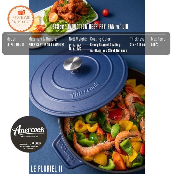 Amercook Wajan Induction Deep Fry Pan W Lid Pluriel Teflon 28Cm Alat Kayu