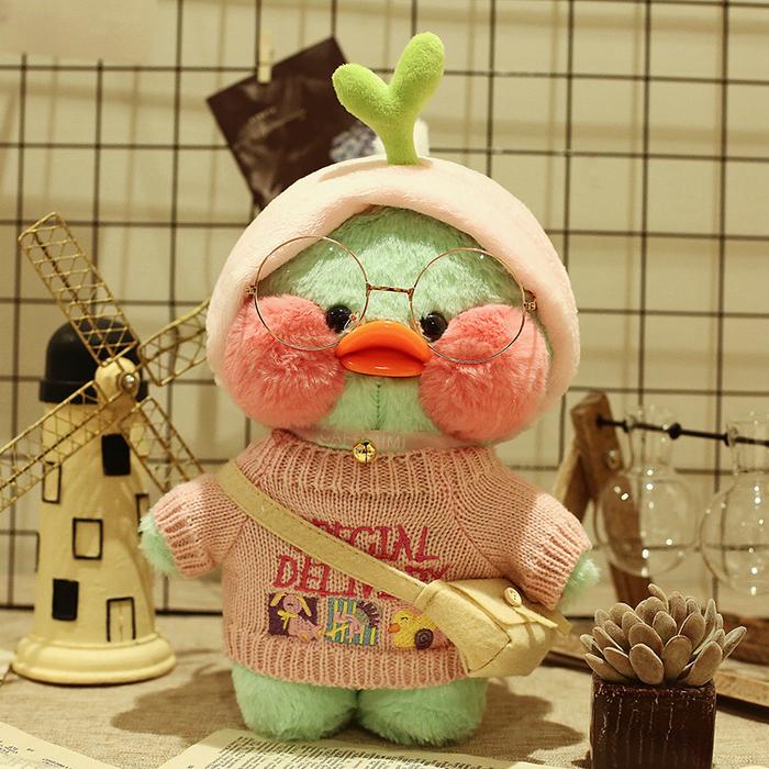 Lalafanfan 30cm Cute Green Duck Plush Toy with Kawaii Small Clothes