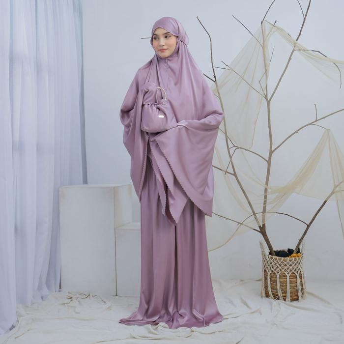 FAUZIAH - Mukena Traveling Dewasa Jumbo 2in1 Lasercut Silk Polos Premium Zahira Series