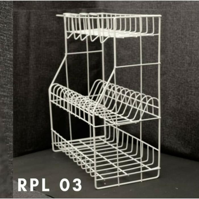 ( RPL 03 ) Rak Piring + Gelas Susun rak kawat putih /RAK PIRING BESI SUSUN 3