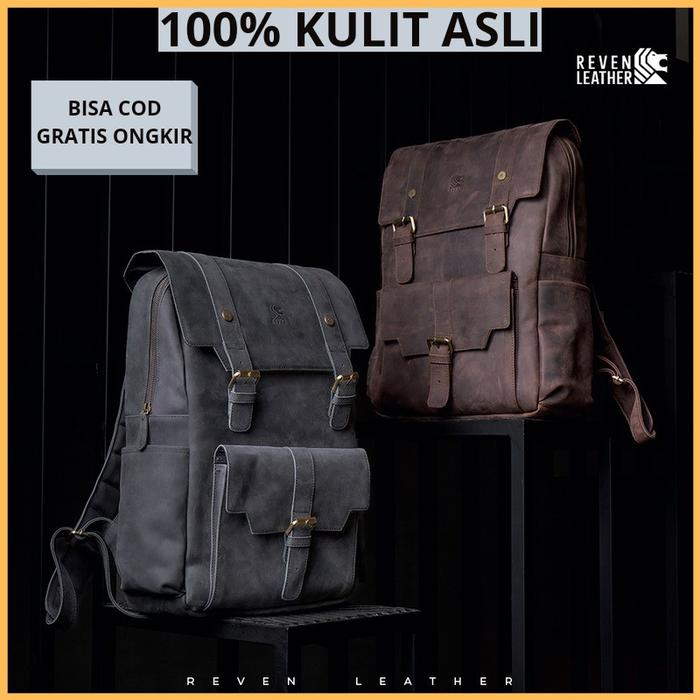 Reven Leather Goods Tas Punggung Laptop Pria Muat 15 Inch Luggage Karrier Backpack Cowok Bahan Kulit