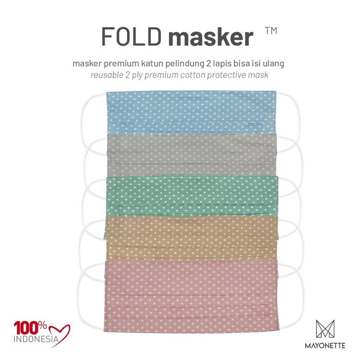 MAYONETTE Masker Kain Katun Premium Cotton 2 Ply Polkadot + Kawat Hidung Nose Wire Bisa Diisi Filter