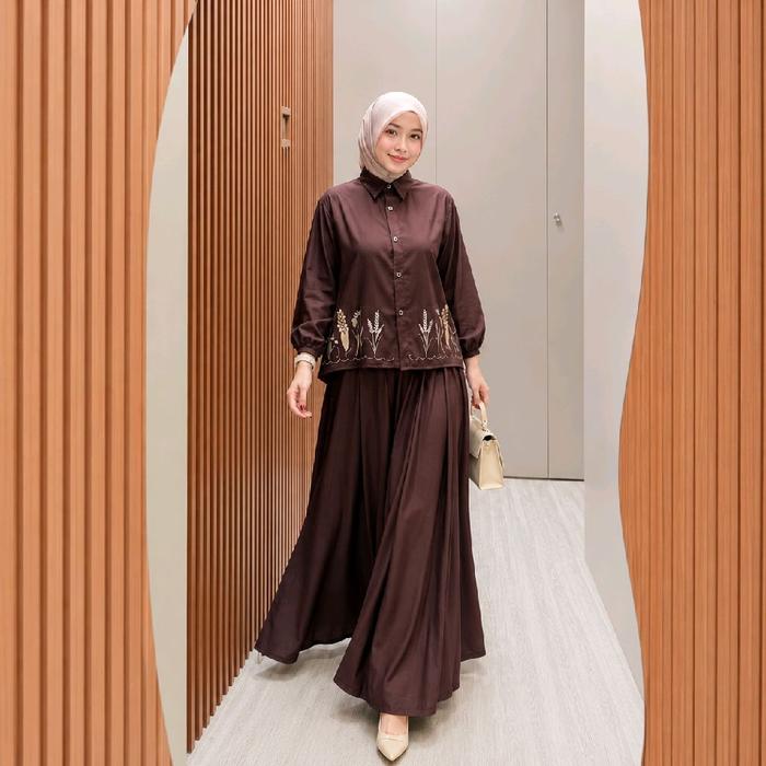 Luxxe~ Sella OneSet Bordir Rayon Twill Premium // Setelan Wanita Casual Kulot Jumbo