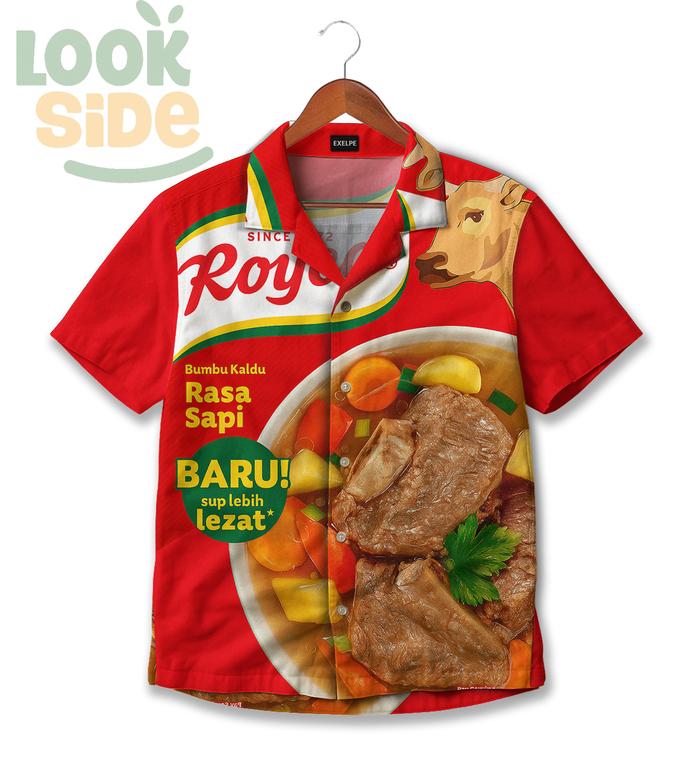 LOOKSIDE Kemeja Rasa Sapi – Kemeja Unik Motif Royco – Desain Parodi Lucu Khas Indonesia Bahan Adem P