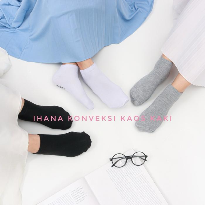 IHANA Lusinan kaos kaki MATAKAKI WARNA REZEL pendek  hitam putih polos warna pe spandek unisex