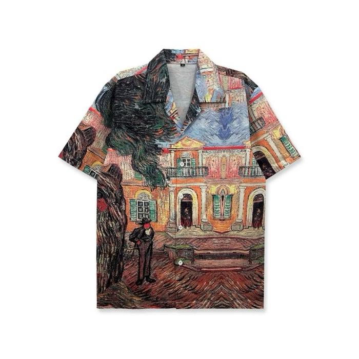 Baju kemeja lengan pendek unisex pria wanita motif unik lukisan cat air ukuran lengkap m l xl xxl 2l