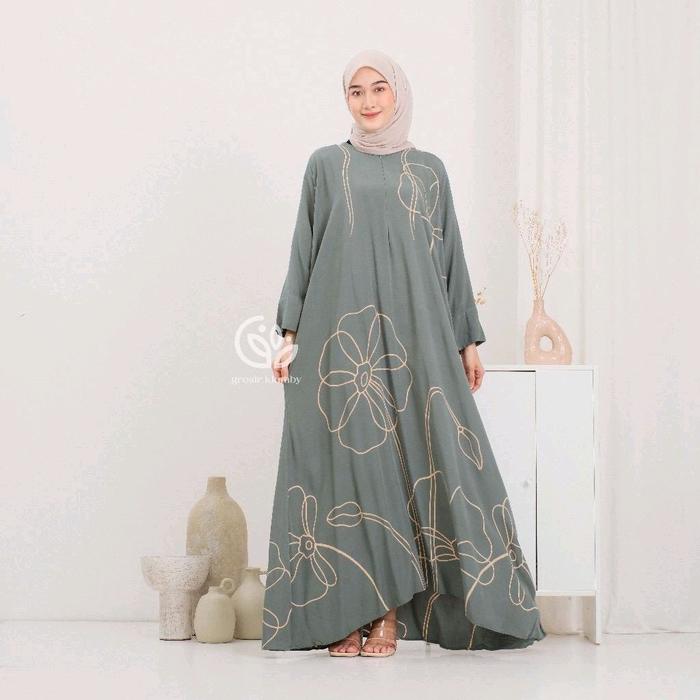 Kaftan Rayon Jumbo Wanita Muslim LD 180 Motif Viral Bunga Besar  Katun Gamis Panjang