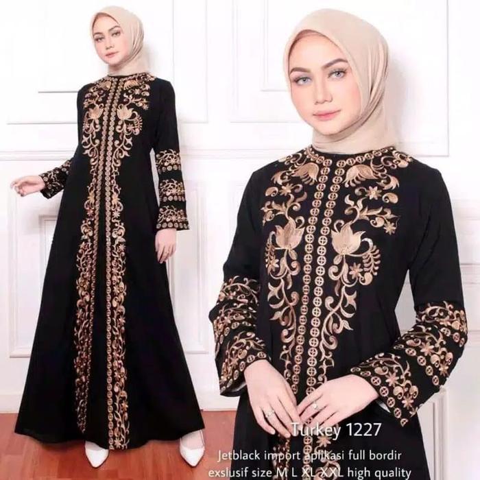 Abaya Bordir Super Jumbo Ld.140 cm Gamis Hitam Polos