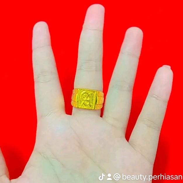 cincin huruf A cewe' cowo', lapis emas 24k, balut kristal premium