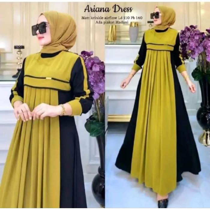 Gamis Wanita Ariana Zahra Crinkle Airflow Terbaru / Gamis Dewasa Muslimah Kekinian / Gamis Lebaran