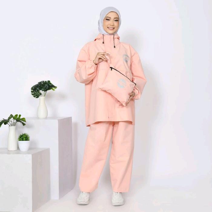 Jas Hujan Model Zipper Pink Dusty Wanita Syari Pria Gamis Dewasa Attaya.Idn
