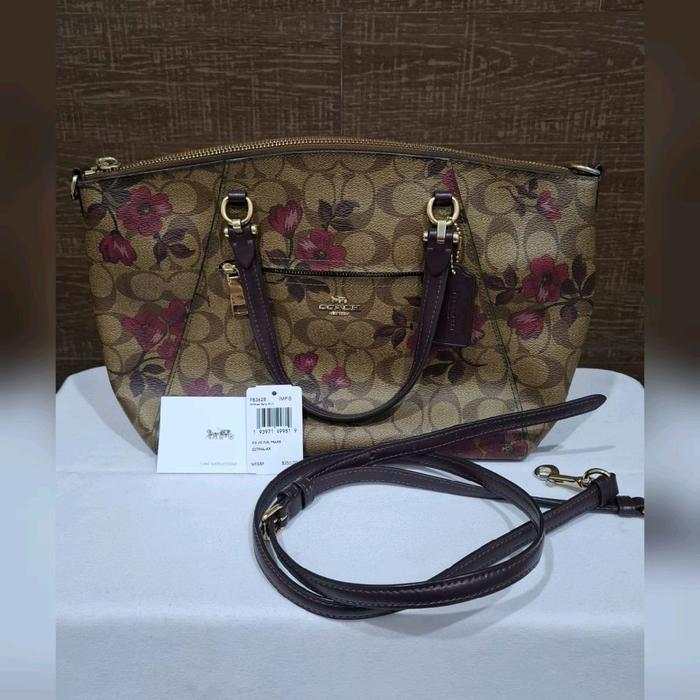 Tas Coach Prairie Satchel in Signature Canvas with Victorian Floral Print (F83628) - Brown Motif Bun