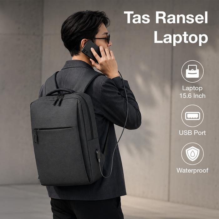 Rightsure Tas Ransel Laptop Nilon 300D Backpack 15.6 Inch with USB Port - KC09