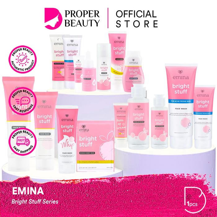 EMINA Bright Stuff Series Indonesia / Facial Wash Face Scrub Micellar Water Essence Toner Mist Serum