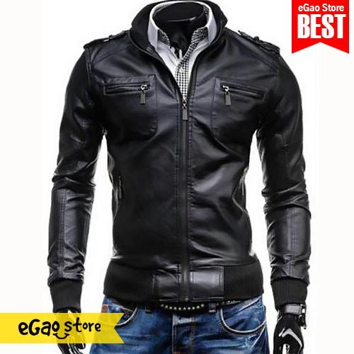 NEW Jaket Kulit Polisi Sintetis - Hitam