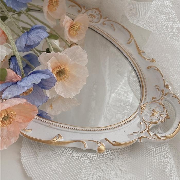 KINI ZOLA Vintage Mirror Tray Tempat Perhiasan Estetik  Cermin Kuno Klasik Nampan Aksesoris