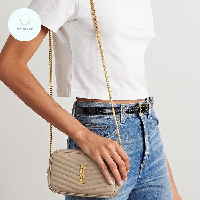 YSL MINI LOU DARK BEIGE CAMERA BAG CROSSBODY