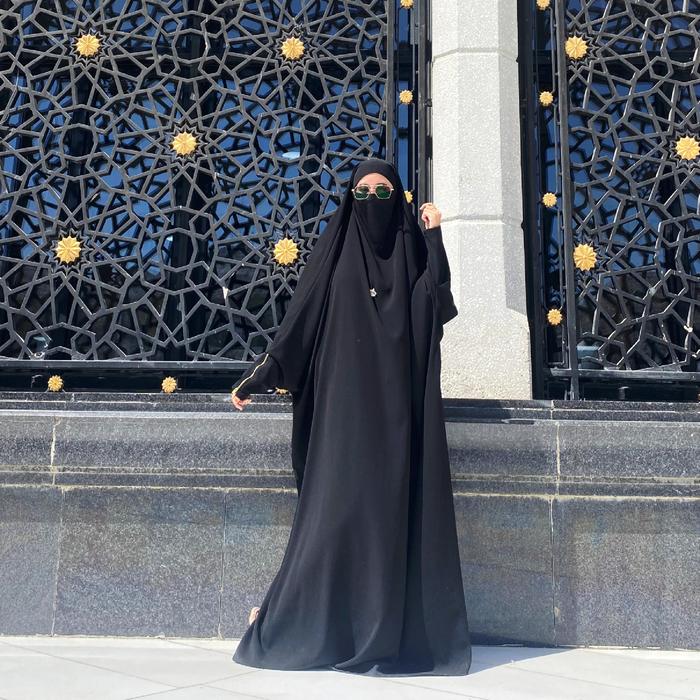 French Khimar Overhead Abaya One piece Free Cadar Bandana Gamis Wanita Muslim Syari Mewah Elegant Hi
