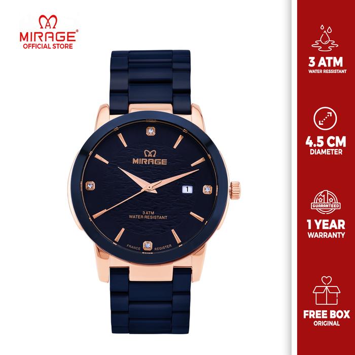 Mirage Watch - Jam Tangan Analog Pria Terbaru Keren Tahan Air Blue Navy Rosegold 8809 / 8894 M Berga