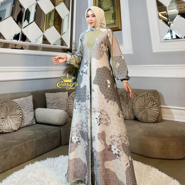 Gamis Qory’s Super Premium Quality A871 Aurella Lady Ice & Brukat Dress Kekinian Terbaru terviral