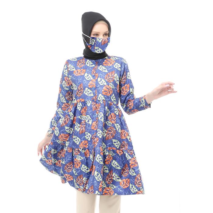 Sania Tunik Muslimah Atasan Wanita Long Sleeve Free Face Mask Premium Quality - 10 Navy