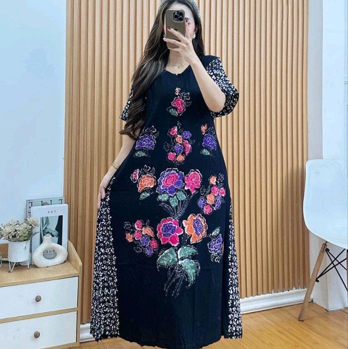 Daster Rempel Busui rayon premium grade A Dress maura Susun Batik Cap lengan Pendek