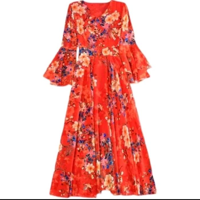 Gaun bunga sifon mode baru 2024/dress sifon/dress motif bunga