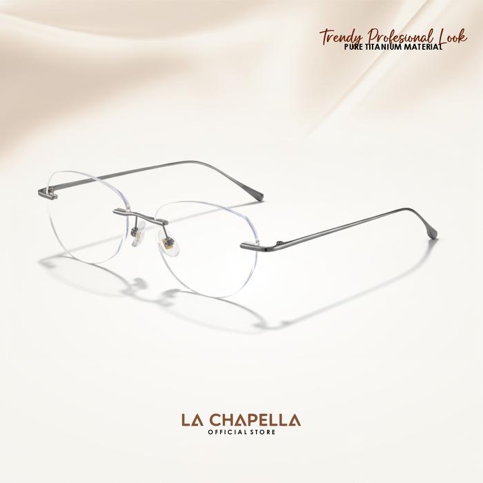 La Chapella Kacamata Minus Anti Radiasi Blueray Photocromic Frame Rimless Silhouette Titanium Metal 