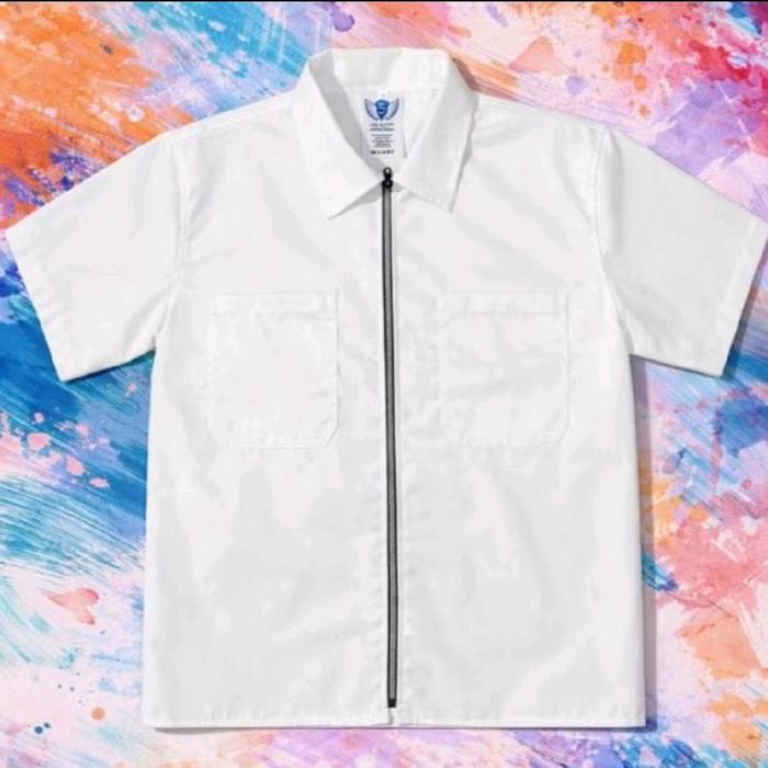 kemeja workshirt jim boxy zipper, putih polos