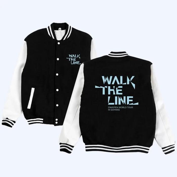 FWSHOP Sweater Varsity Hitam Putih engene konser 2024 tema walk the Line in goyang Free foto BAHAN F