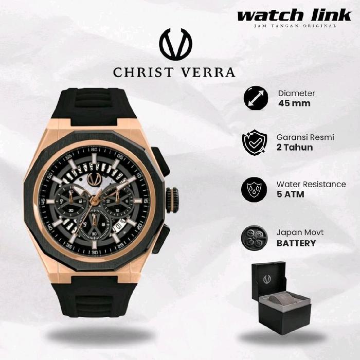 Jam Tangan Pria Christ Verra cv 12189g-36 Rubber Original Garansi Resmi Watches Kaca