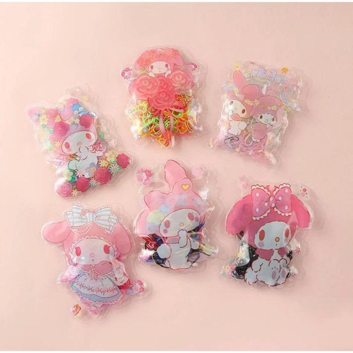 KARET JEPANG KEMASAN TAS POUCH KARAKTER SANRIO / KARET RAMBUT KEMASAN SANRIO LUCU