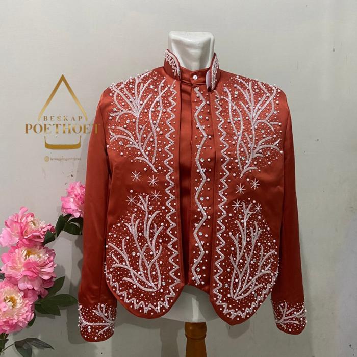 (PROMO) BESKAP JAWA SOLO PENGANTIN PRIA WARNA TERACOTA MERAH BATA TERAKOTA PAYET ELEGAN MEWAH MODERN