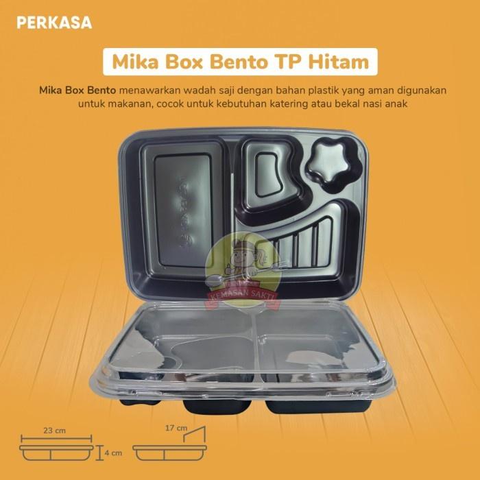 ASLI Mika Box Bento Hitam PET / Box Bento 4 Sekat Hitam / Mika Bento Sekat PET Murah READY STOCK