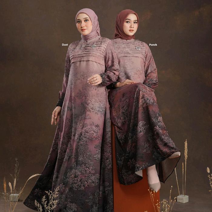 [NEW] • FARINNA DRESS • NADHEERA LUXURY / Gamis Motif Gradasi Abstrak Dress Mewah Anti Lecek Adem Ju